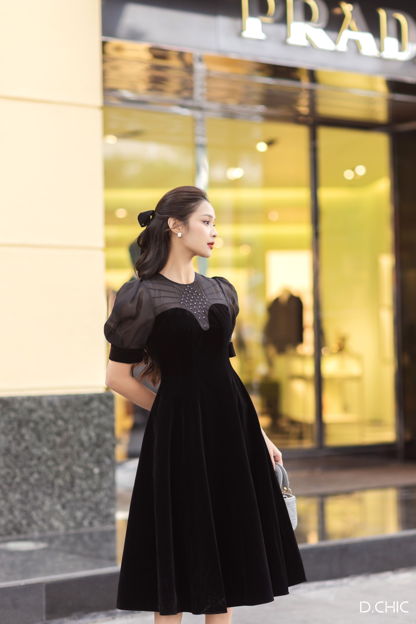 D.chic váy nhung ngực phối tơ trần trám ms: 2813237