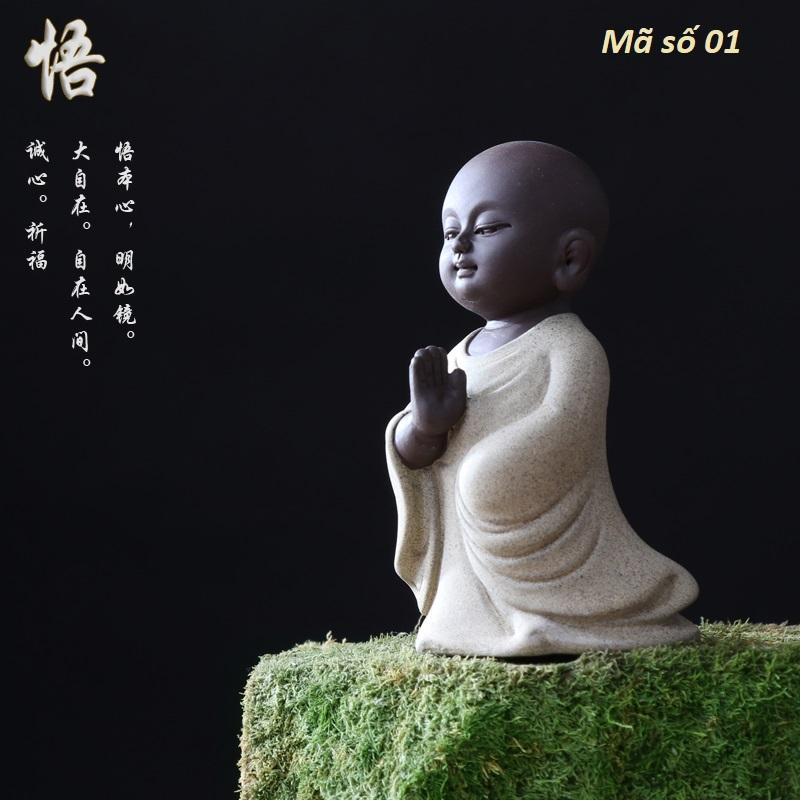 Tượng chú tiểu gốm tử sa, tượng thiền sư bằng cát tím cao cấp