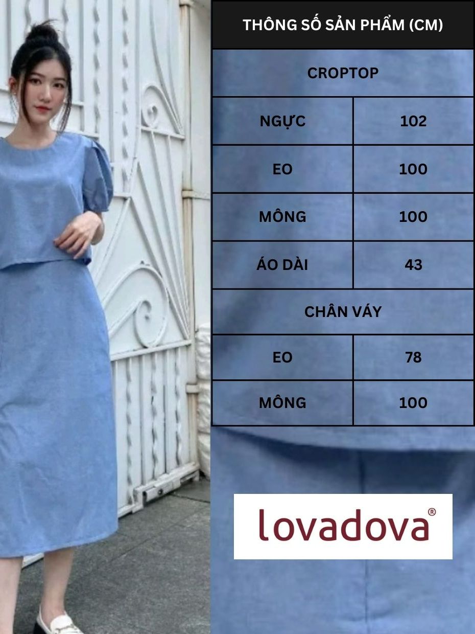 Set áo croptop phối chân váy xẻ Lovadova 23D03C004