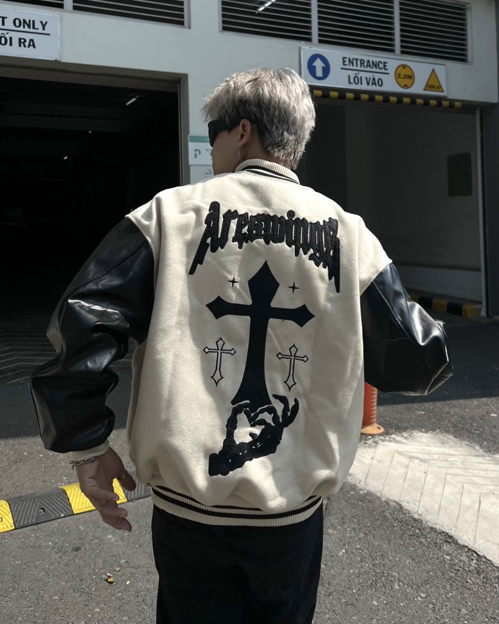 Áo Khoác Bomber Varsity Nỉ Dạ Form Crop Ngắn Phối Tay Da Thêu Hình Full Nam Nữ Unisex