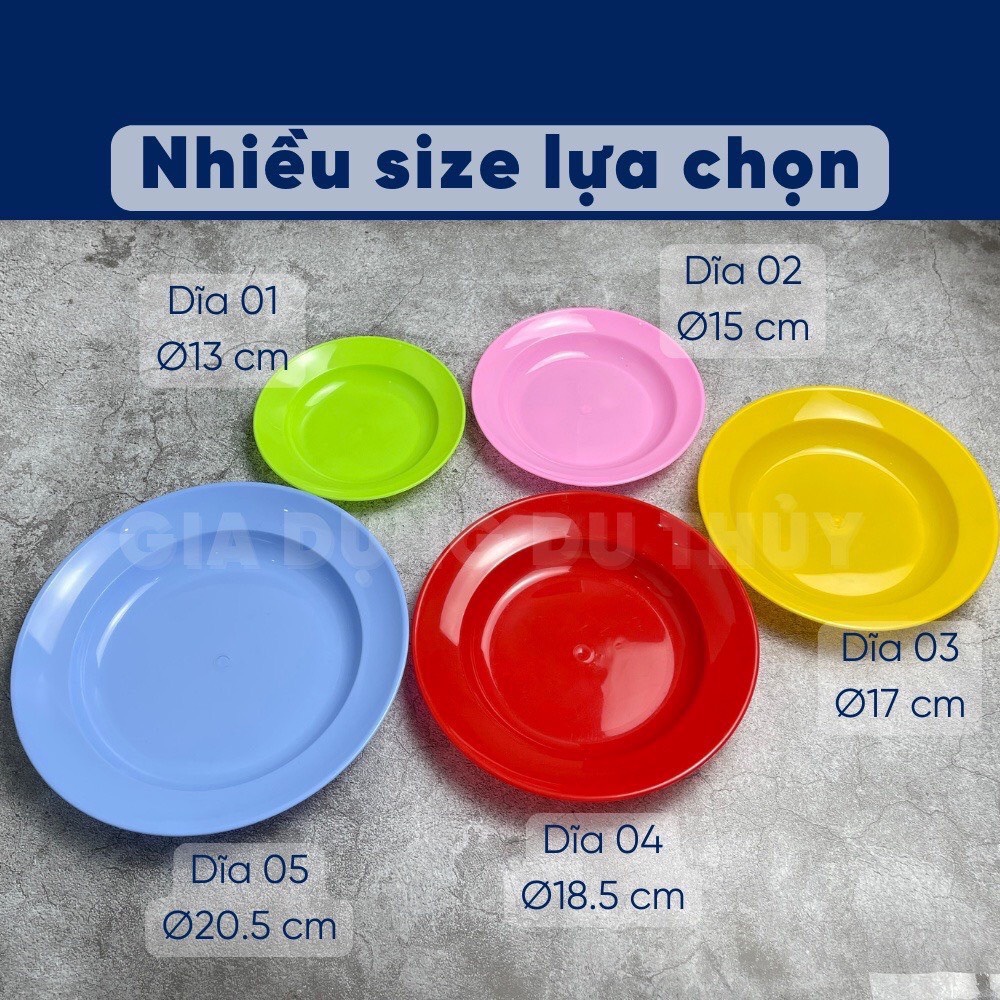 Dĩa tròn nhựa dẻo đủ size nhiều màu
