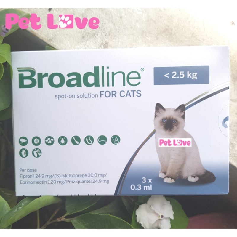 Broadline diệt nội ngoại ký sinh trùng (mèo < 2,5 kg; 1 hộp x 3 ống)