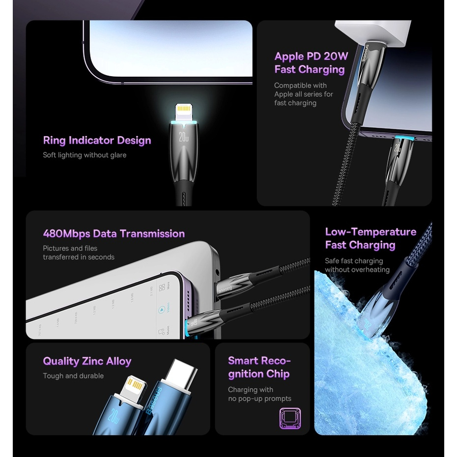 Cáp Sạc Nhanh Baseus Glimmer Series Fast Charging Data Cable USB to Lightning 2.4A