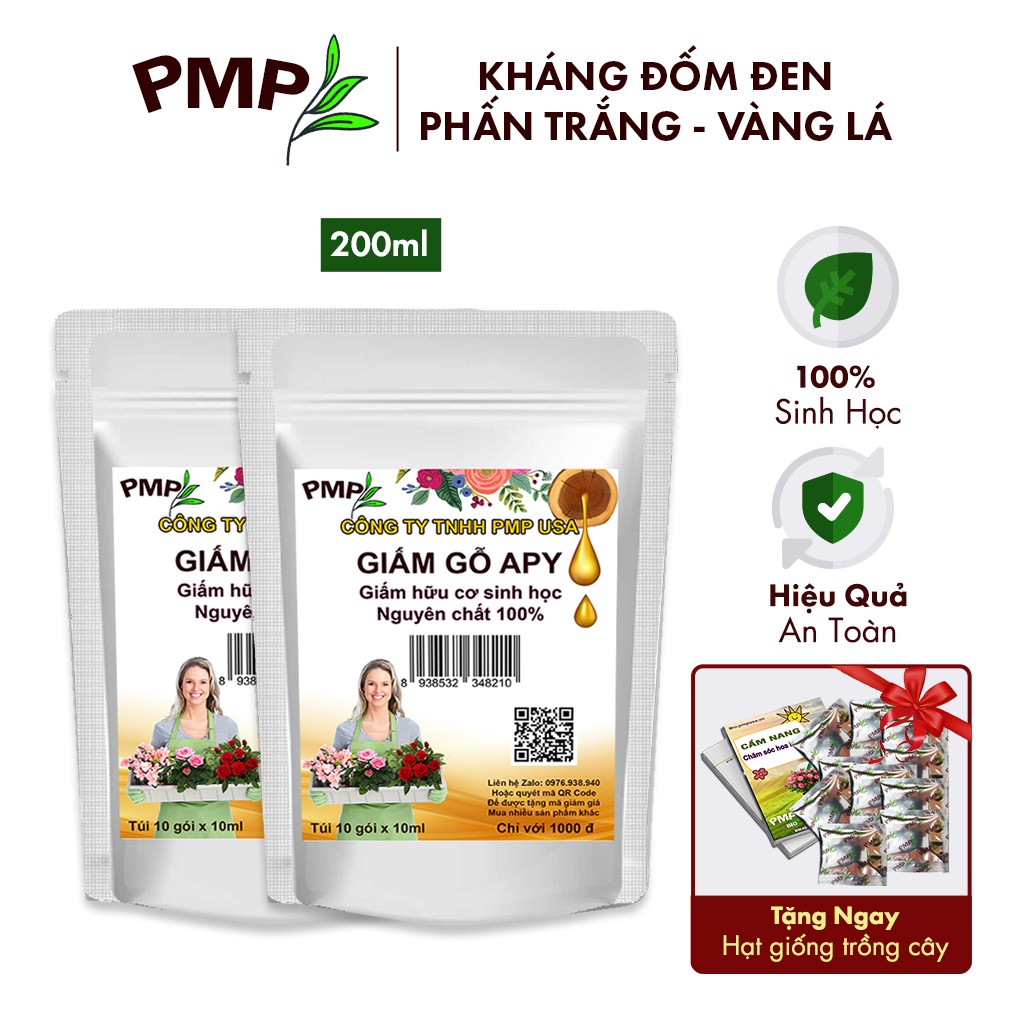 Combo 2 Túi Giấm Gỗ Sinh Học APY PMP Kháng Đốm Lá, Đốm Đen, Vàng Lá, Phấn Trắng Cho Hoa Hồng, Rau Sạch, Lan, Cây Cảnh
