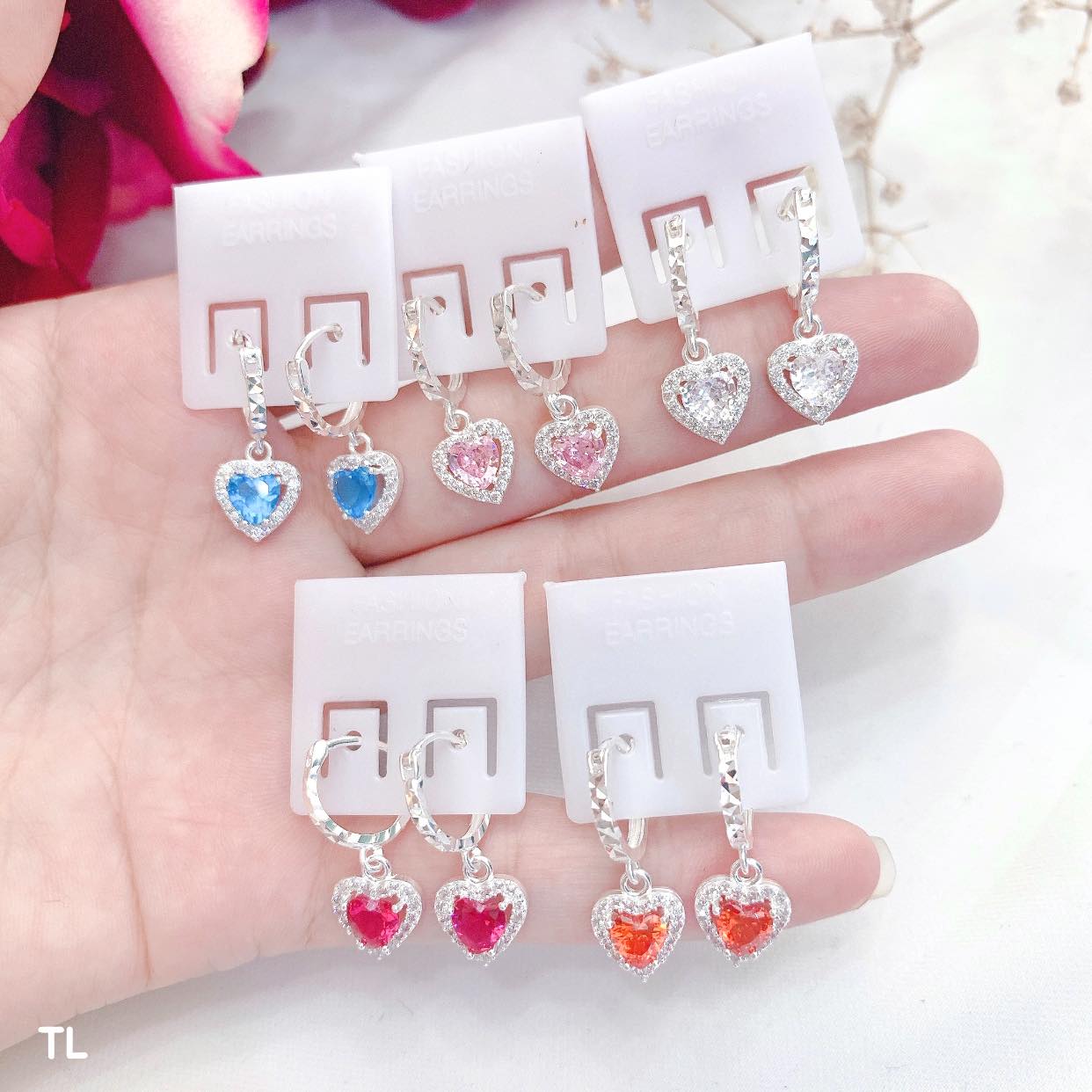 Bông tai trẻ em mặt trái tim chất liệu bằng bạc MS56g