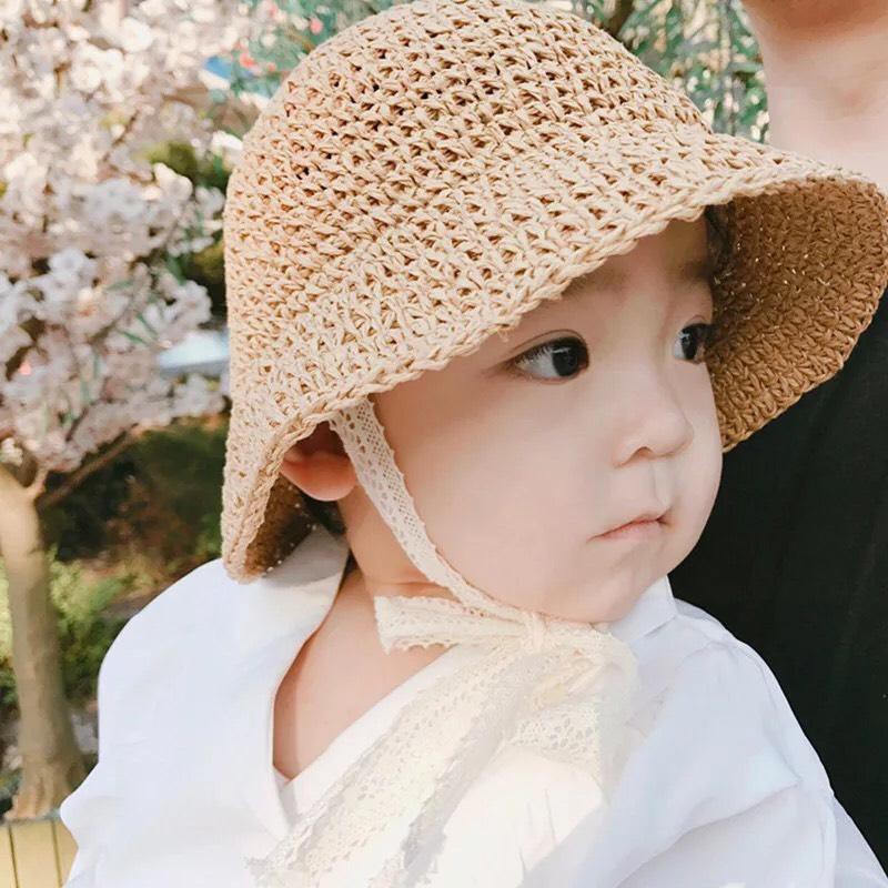 Mũ Cói Buộc Dây Cho Bé Phong Cách Hàn Quốc