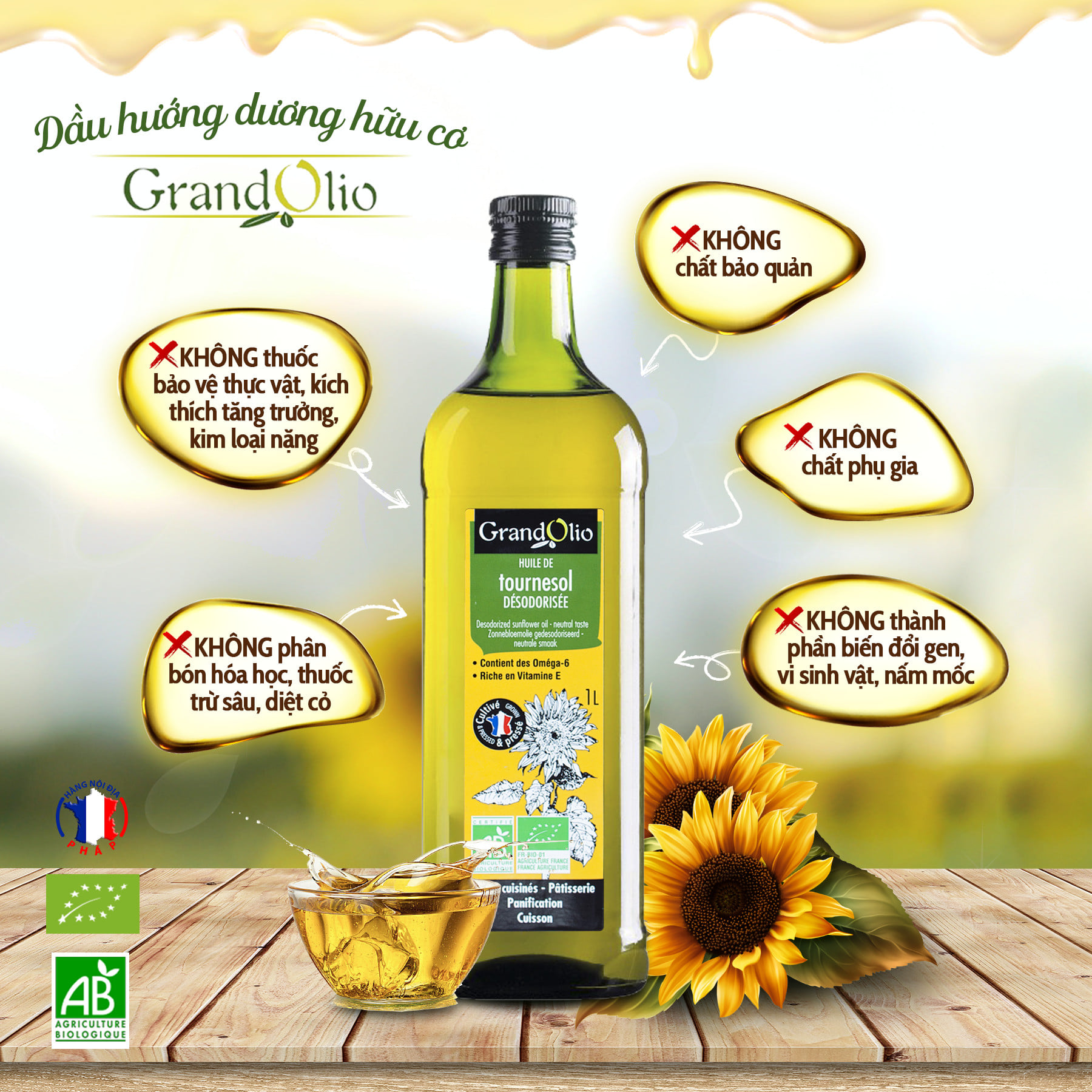 Organic deodorized sunflower oil Grand Olio 1L