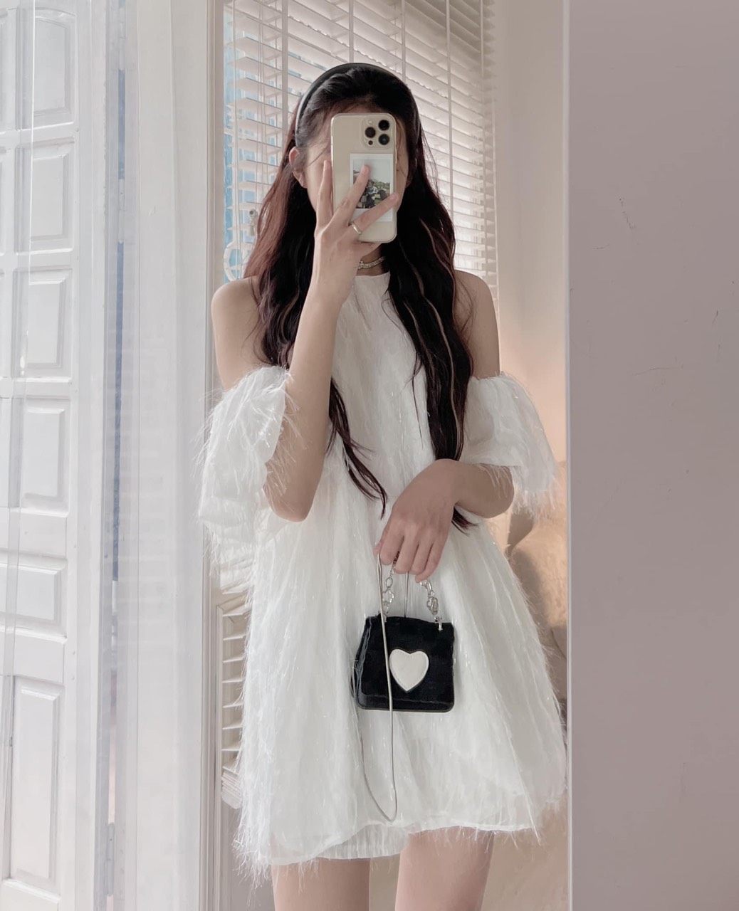 Đầm voan lông váy yếm dáng suông tiểu thư