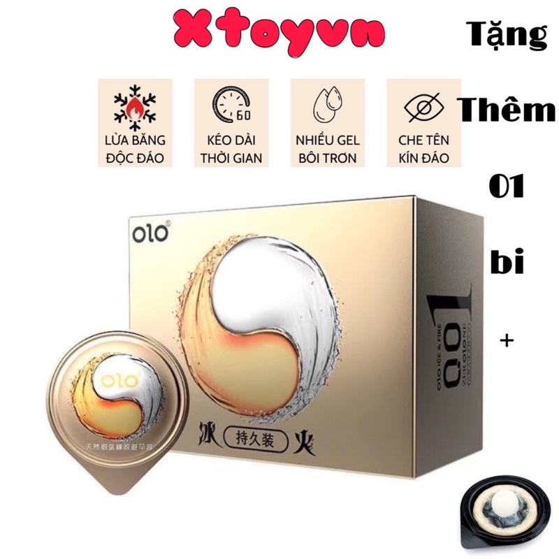 Bao Cao Su OLO 001 Vàng , Siêu Mỏng Tặng Kèm Bi Kéo Dài Thời Gian - Gốc Nước - Hộp 10 Bcs + 1 viên bi