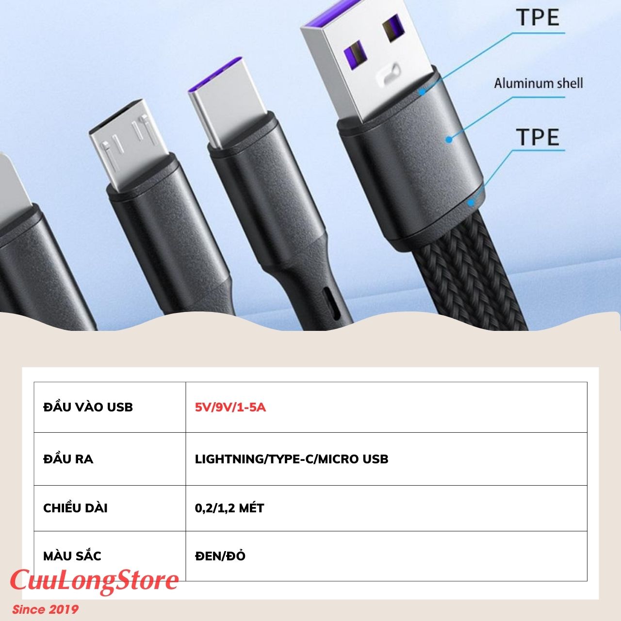 Dây Sạc Nhanh 3 Đầu Kép Giống Nhau Đa Năng, cáp sạc nhanh 5A Type C Lightning Micro USB cho điện thoại máy tính bảng Cửu Long store