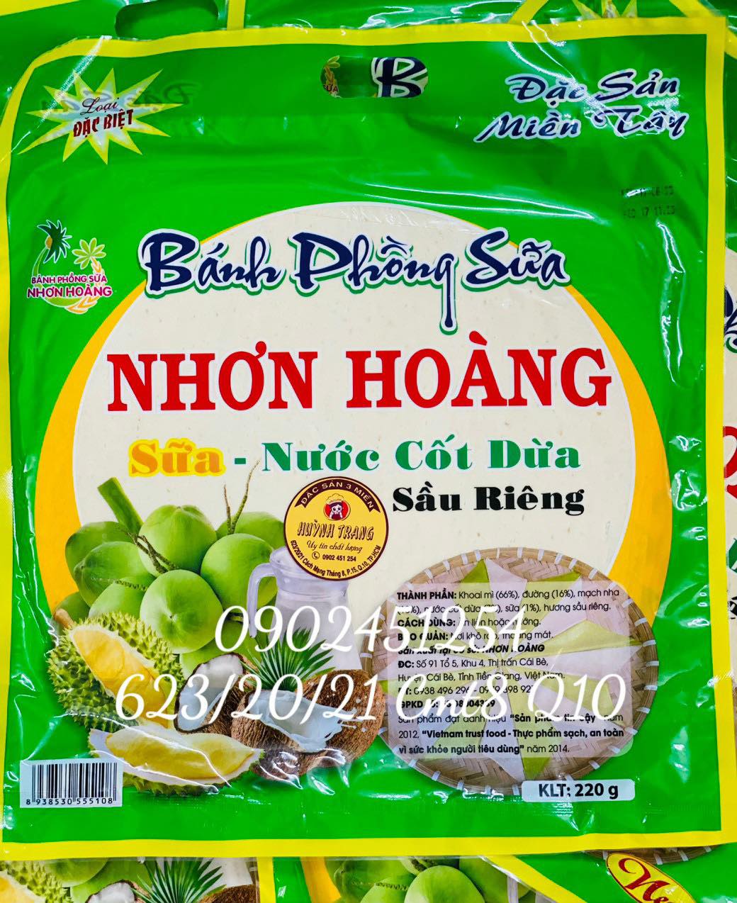 1 bịch bánh phồng sữa nước cốt dừa sầu riêng/lá dứa nhơn hoàng