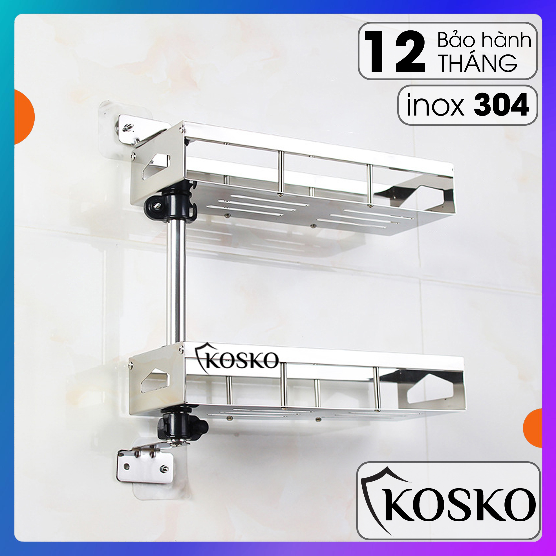 Kệ gia vị inox 304 KOSKO xoay 180 độ 2 tầng dễ dàng lắp đặt không cần gọi