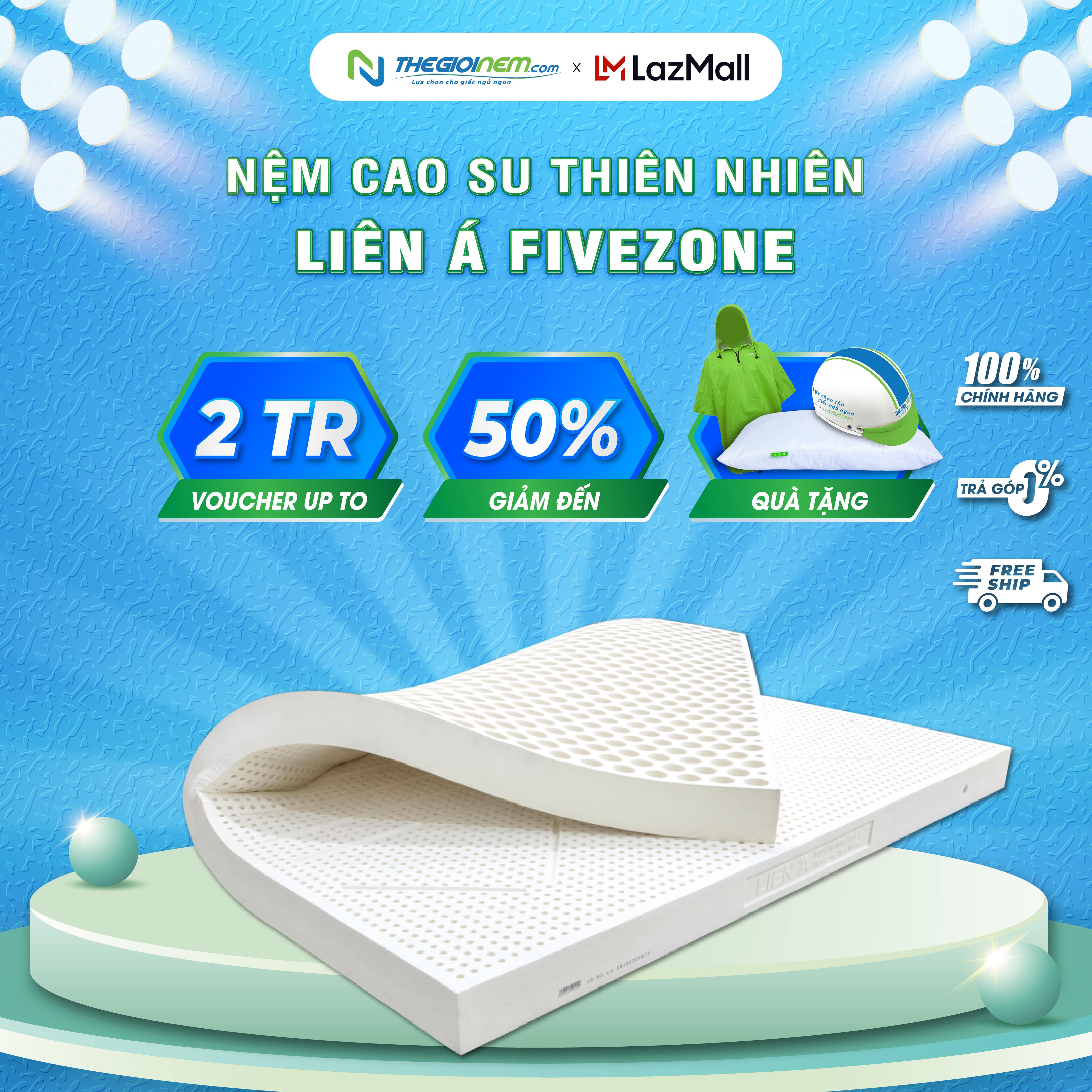 Nệm cao su thiên nhiên liên á five zone-bảo hành 12 năm.