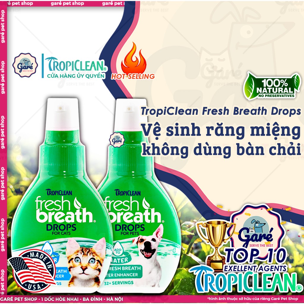 [HCM]Nước vệ sinh răng miệng ngăn ngừa Mảng Bám Mùi Hôi Cao Răng Chó Mèo đậm đặc- FRESH BREATH BY TROPICLEAN DROPS FOR CATS