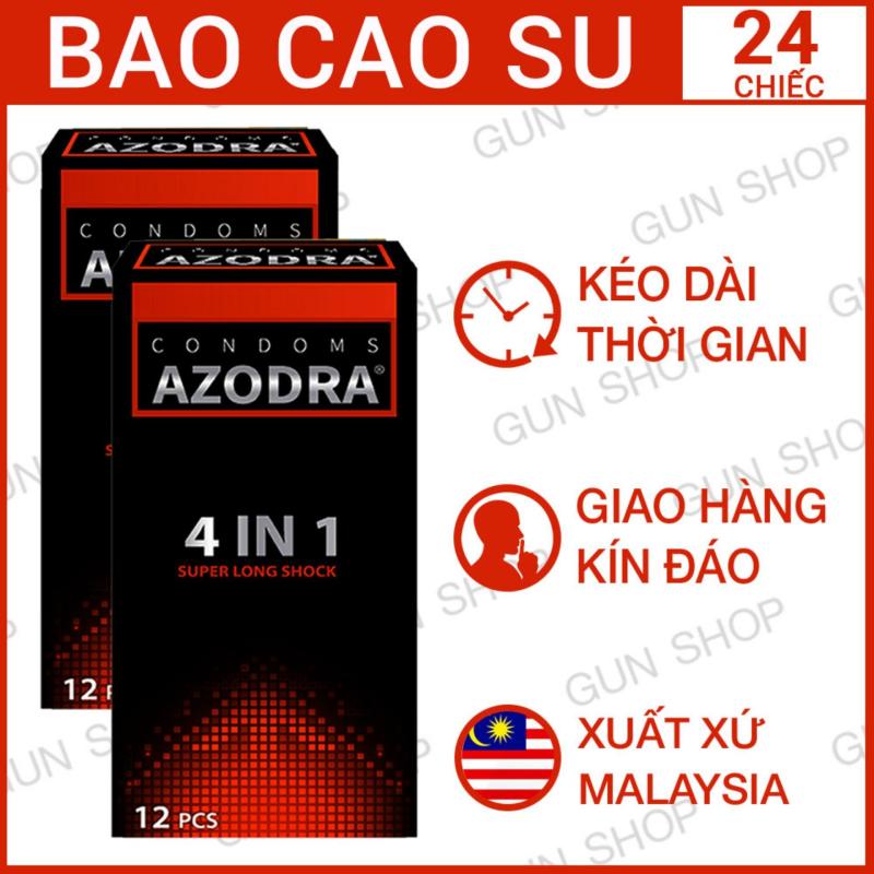 Bộ 2 (24 chiếc) Bao cao su Malaysia Azodra 4 in 1 Kéo Dài Thời Gian Quan Hệ Gân Gai - Gunshop