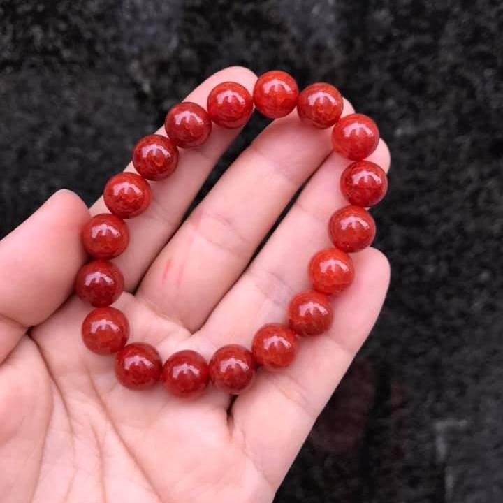 [HCM]VÒNG TAY ĐÁ  MÃ NÃO VÂN RỒNG ĐỎ 10LY