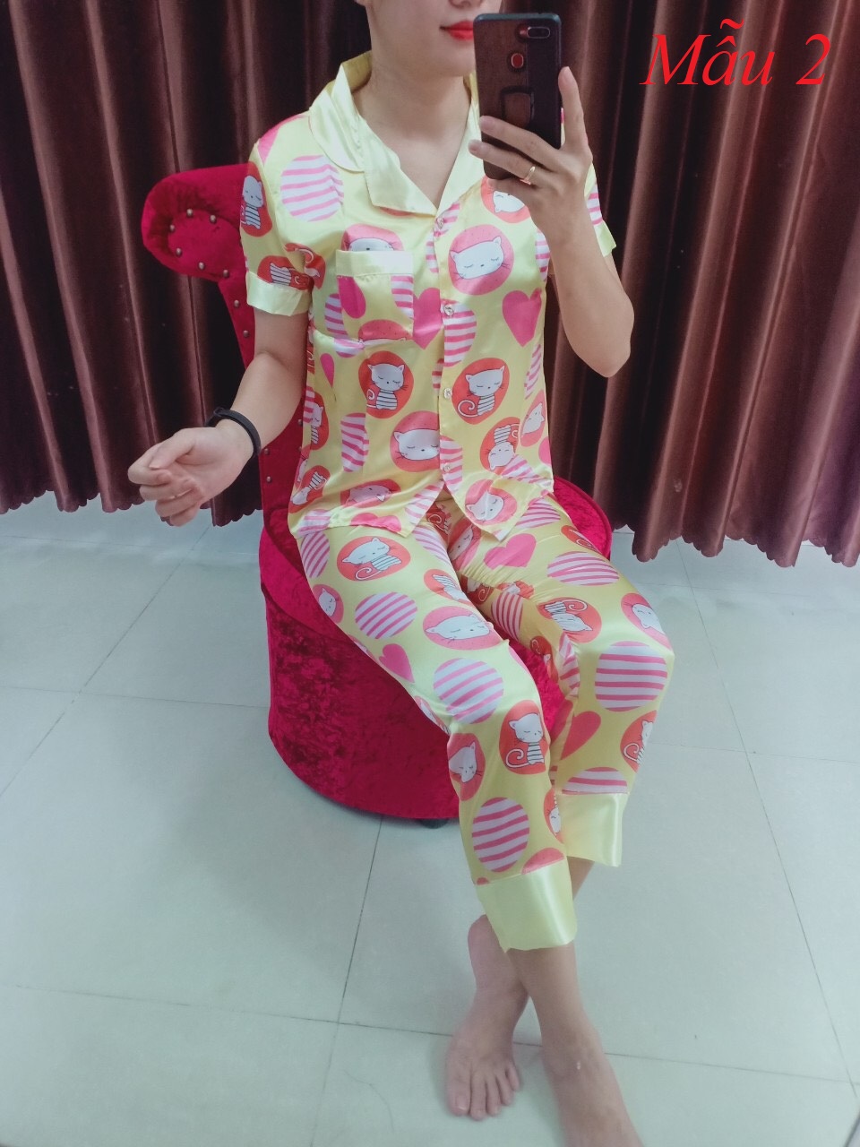 [HCM]Đồ Bộ Pijama Tay ngắn +phi lụa- Dưới 60kg-017