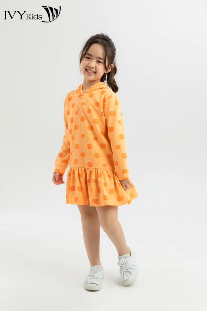 Đầm thun xòe cổ mũ bé gái IVY moda MS 42G1178