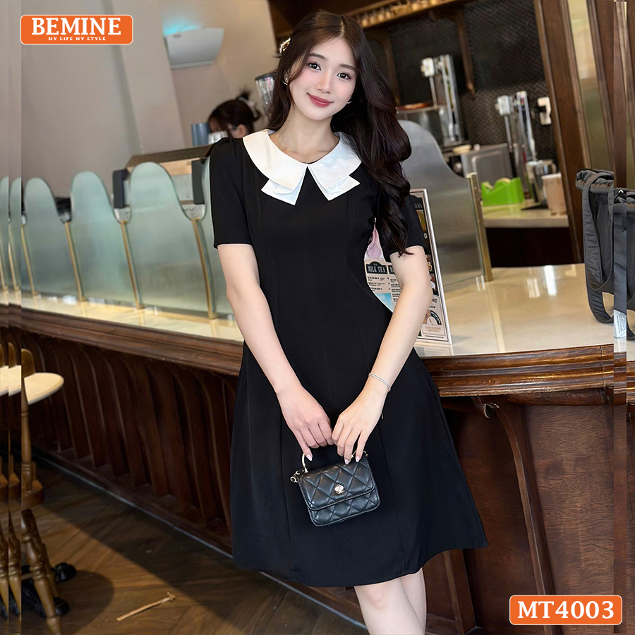 [DUY NHẤT 25-29.10 - VOUCHER 40K][DUY NHẤT 25-29.10 - VOUCHER 40K]Đầm basic đơn giản cổ kiểu 2 lá BEMINE MT4003ĐEN