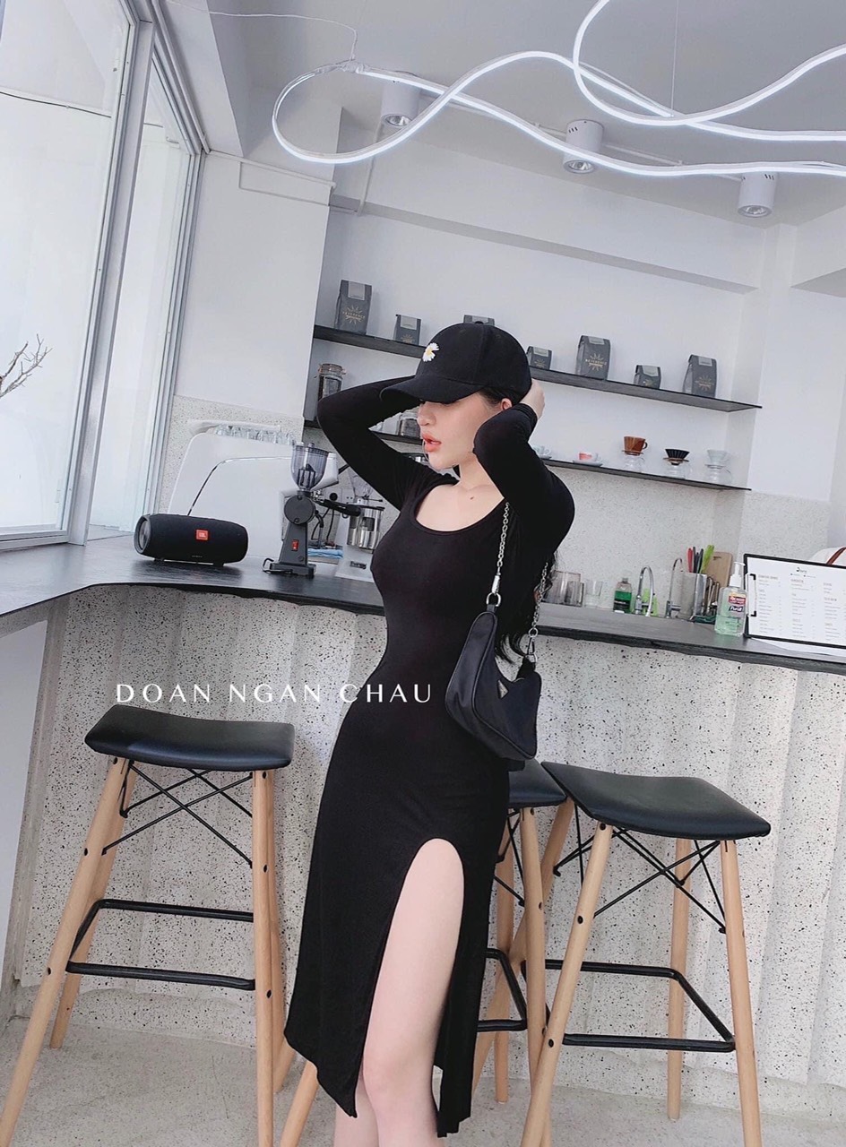 đầm thun coton xẻ tà from y hình