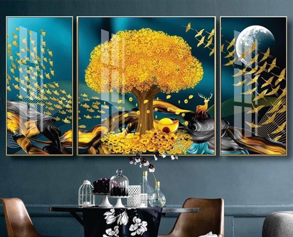 Bộ 3 tranh treo tường pha lê tráng gương cao cấp, treo phòng khách,phòng ăn,phòng ngủ,tranh tráng gương,tranh pha lê siêu bóng.