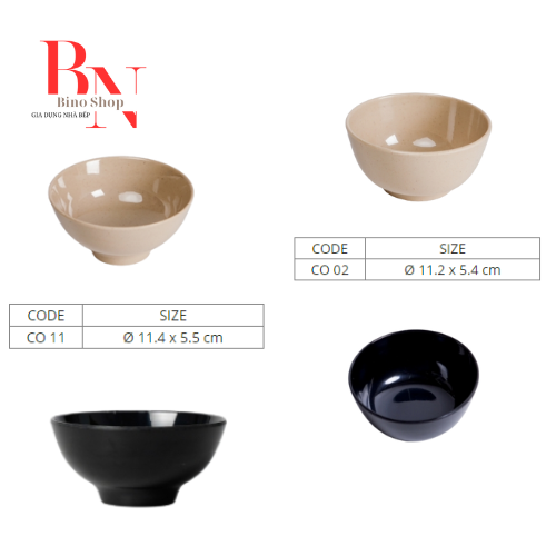Combo 10 Chén Cơm Nhựa Melamine Màu Đen/Nâu