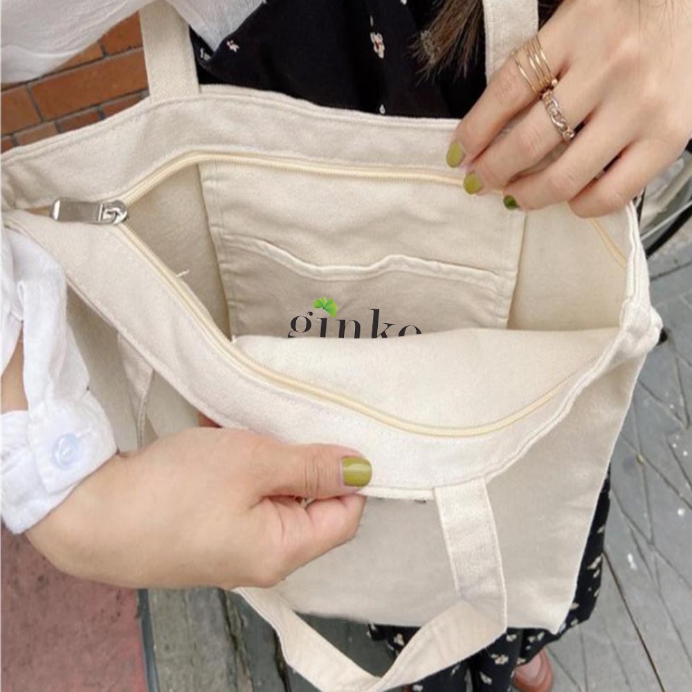 Túi Vải Tote GINKO Kiểu Basic Dây Kéo In Hình Yeah G05