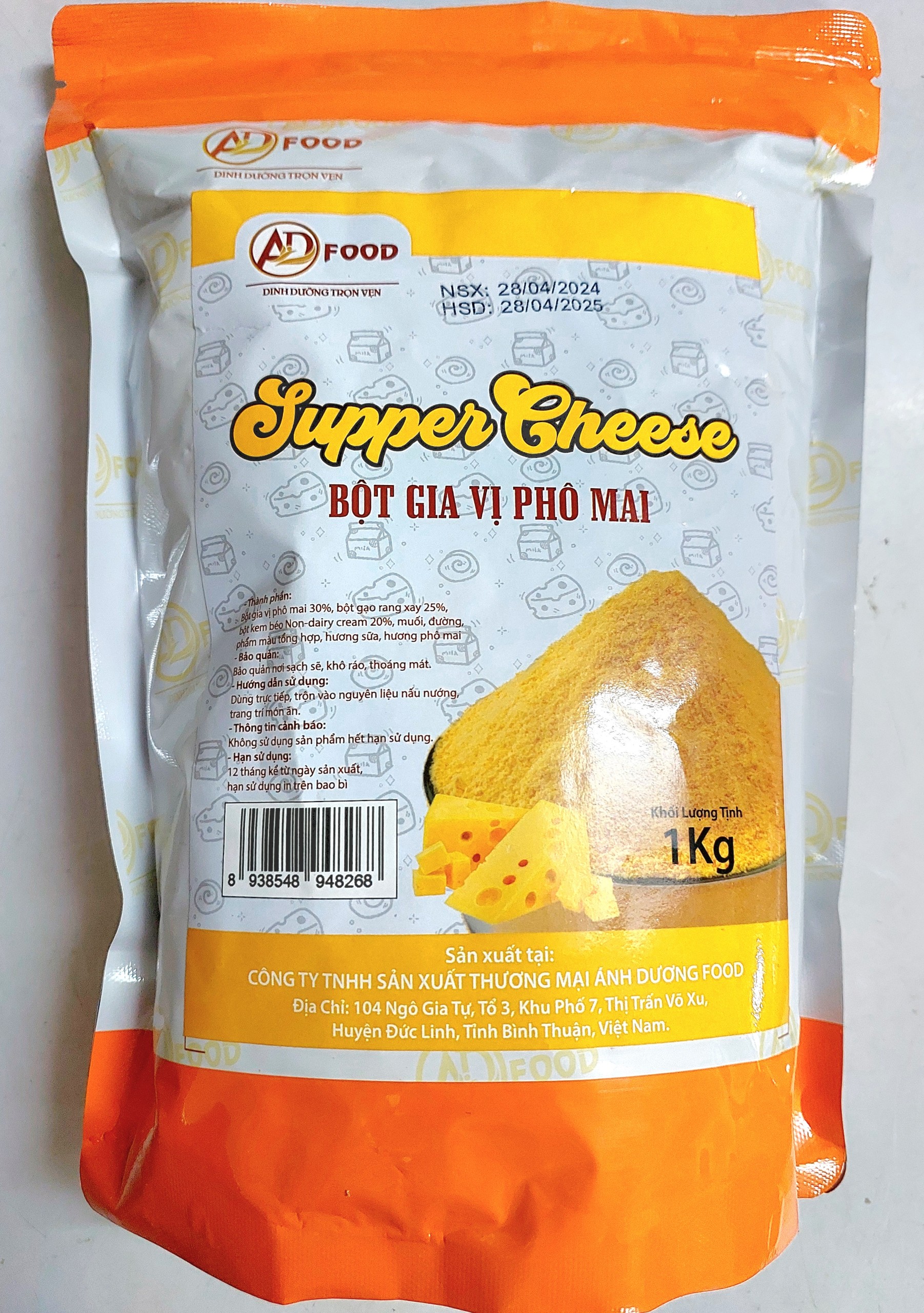 1KG Bột Phô Mai Supper Cheese lắc màu vàng đậm, vị béo mặn ngọt, thơm đậm đà_TiTiMart