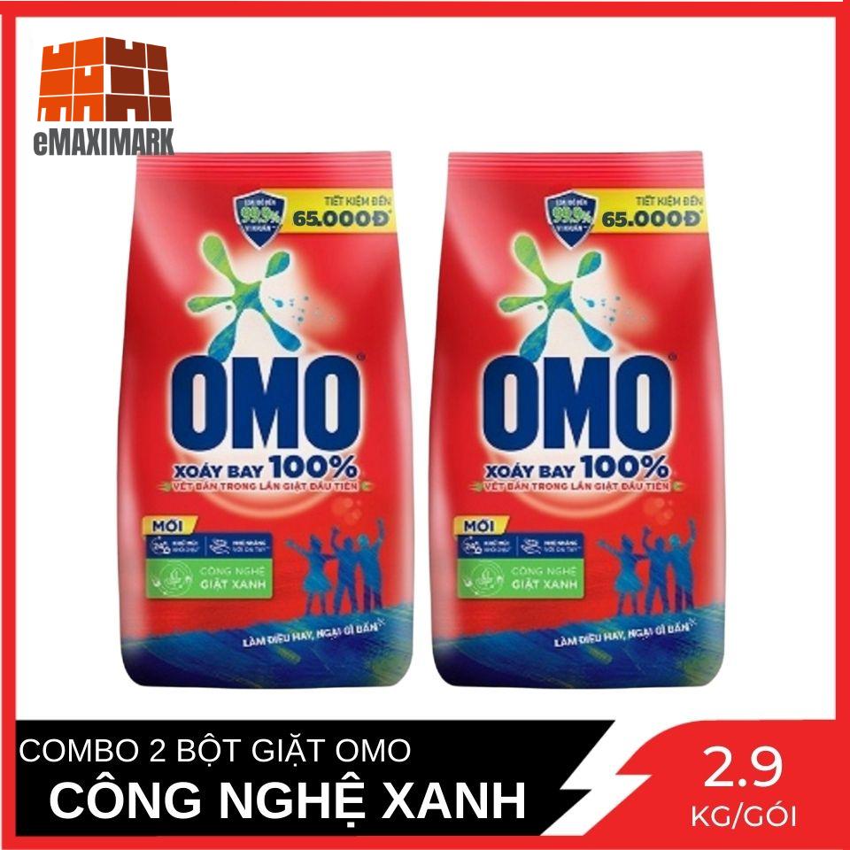 Combo 2 bột giặt omo hệ bọt thông minh công nghệ giặt xanh túi 2.9kg