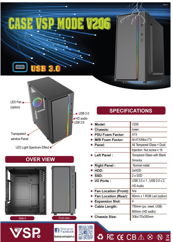 [HCM]Vỏ Case máy tính VSP V206 LED RGB - USB 3.0