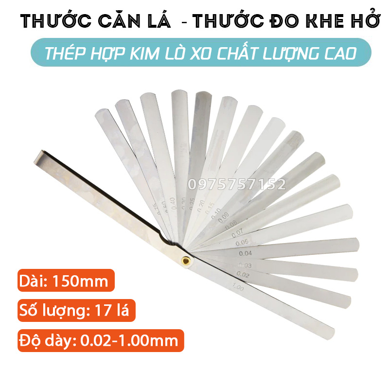Bộ 17 thanh thước căn lá dài 150mm – Thước đo khe hở hệ mét 0.02-1.00mm, thước lá chỉnh cò canh chỉnh khe hở Xupap, thép hợp kim lò xo đàn hồi, chính xác cao, thước lá căn đo khe hở, bộ dưỡng đo độ dày, dưỡng đo khe hở