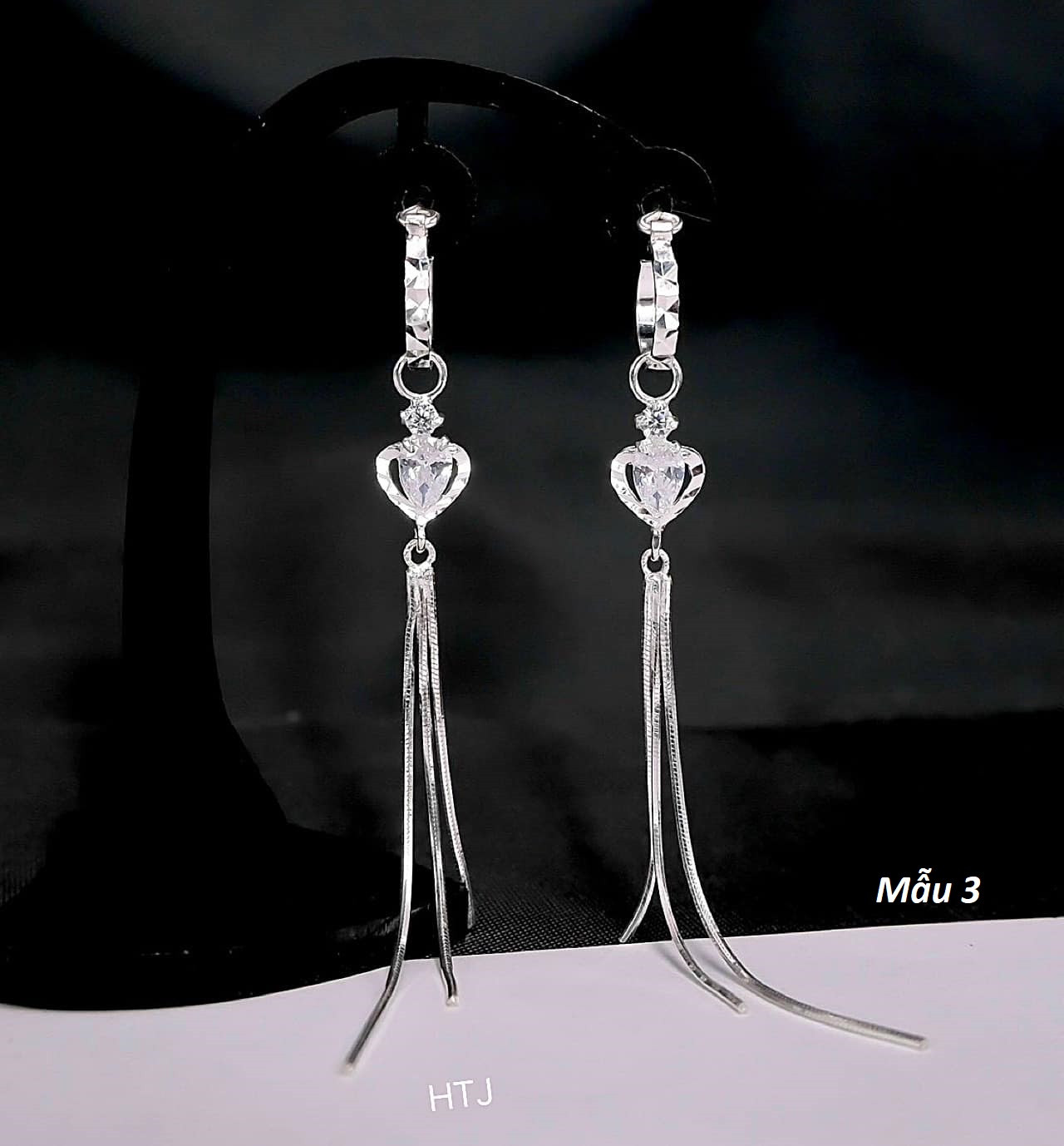 Bông tai nữ bạc Ý 2 tua dài MS135
