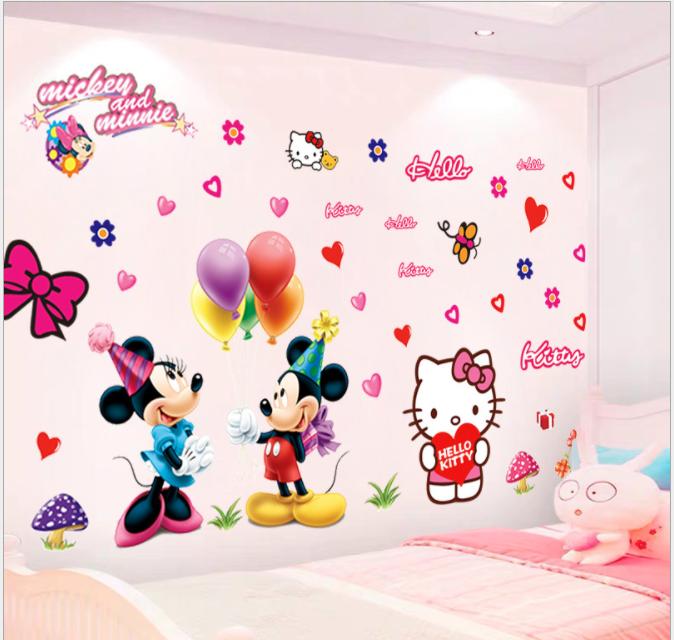 [HCM]DECAL DÁN TƯỜNG KITTY HỒNG VÀ MICKEY