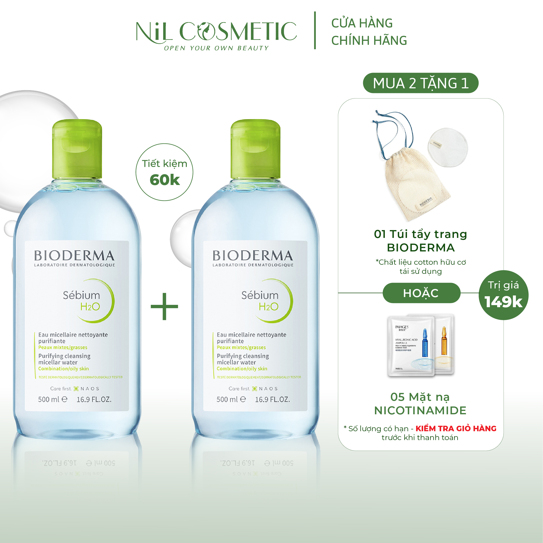 Combo làm sạch Bioderma siêu tiết kiệm 1000ml