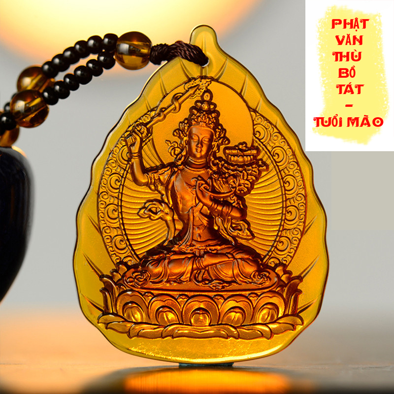 Chuỗi hạt đeo cổ mặt phật Văn Thù Bồ Tát tựa lá đề - Phật bản mệnh người tuổi Mão