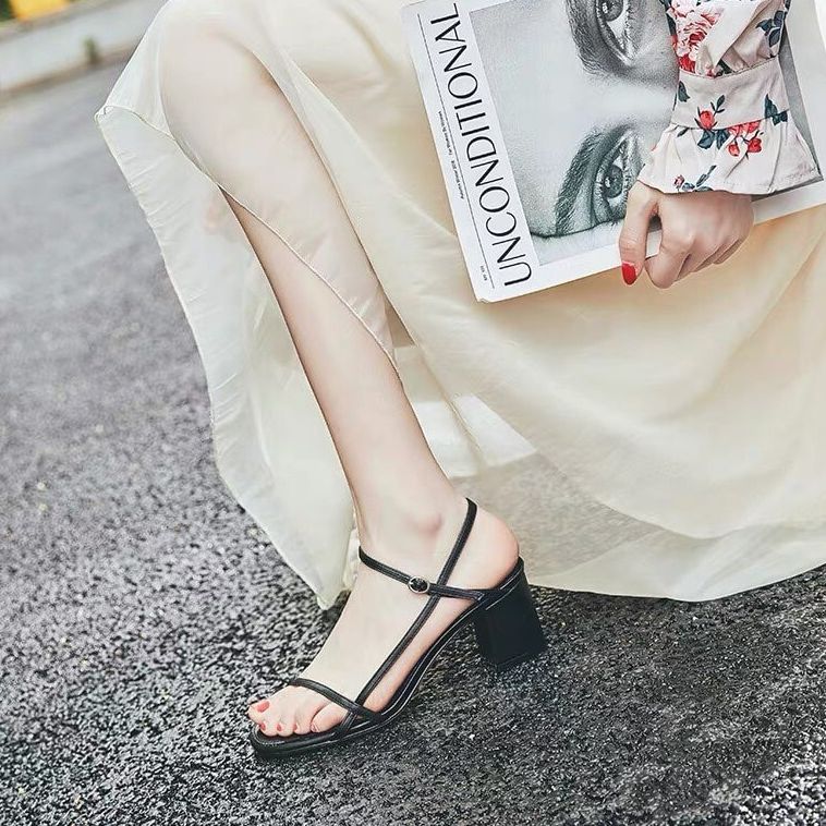 Giày Cao Gót Vuông 5p Quai Mảnh Nối Gót