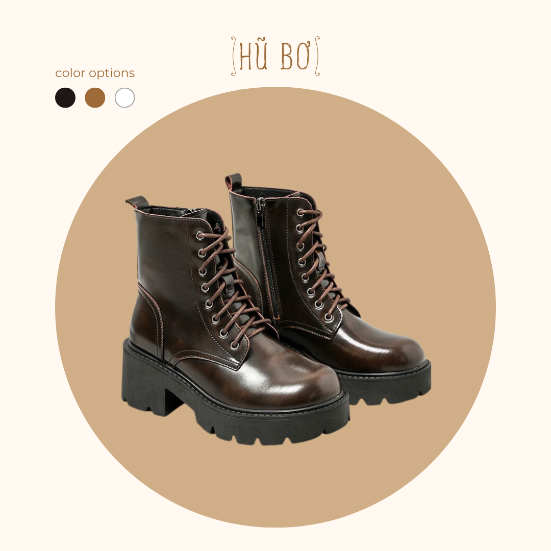Platform Combat boots - Boots da bò nữ
