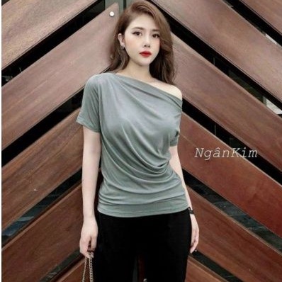 Áo lệch vai cộc tay nhún eo hàng đẹp