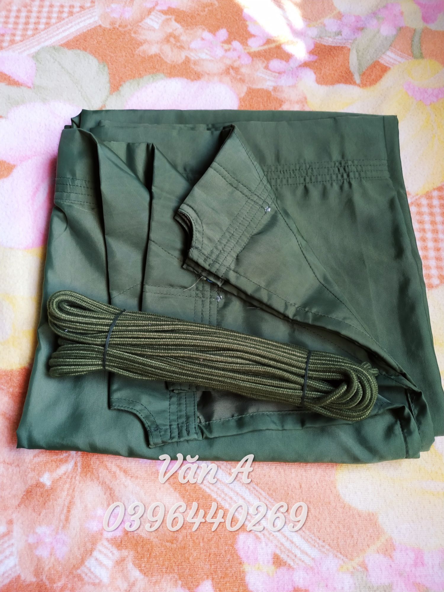 Combo Võng dù xanh 1 lớp + Dây dù 16m