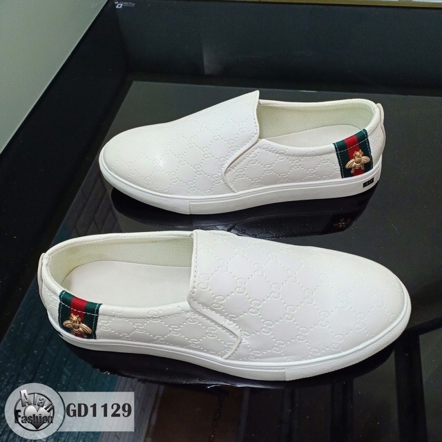 giày slipon trắng tuyết dập vân chìm