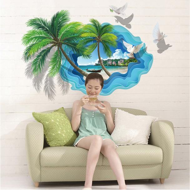 Decal trang trí Bãi biển hoạt hình