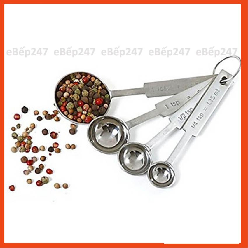 Bộ 4 thìa inox đong nguyên liệu cao cấp bền đẹp chia định lượng - eBếp247