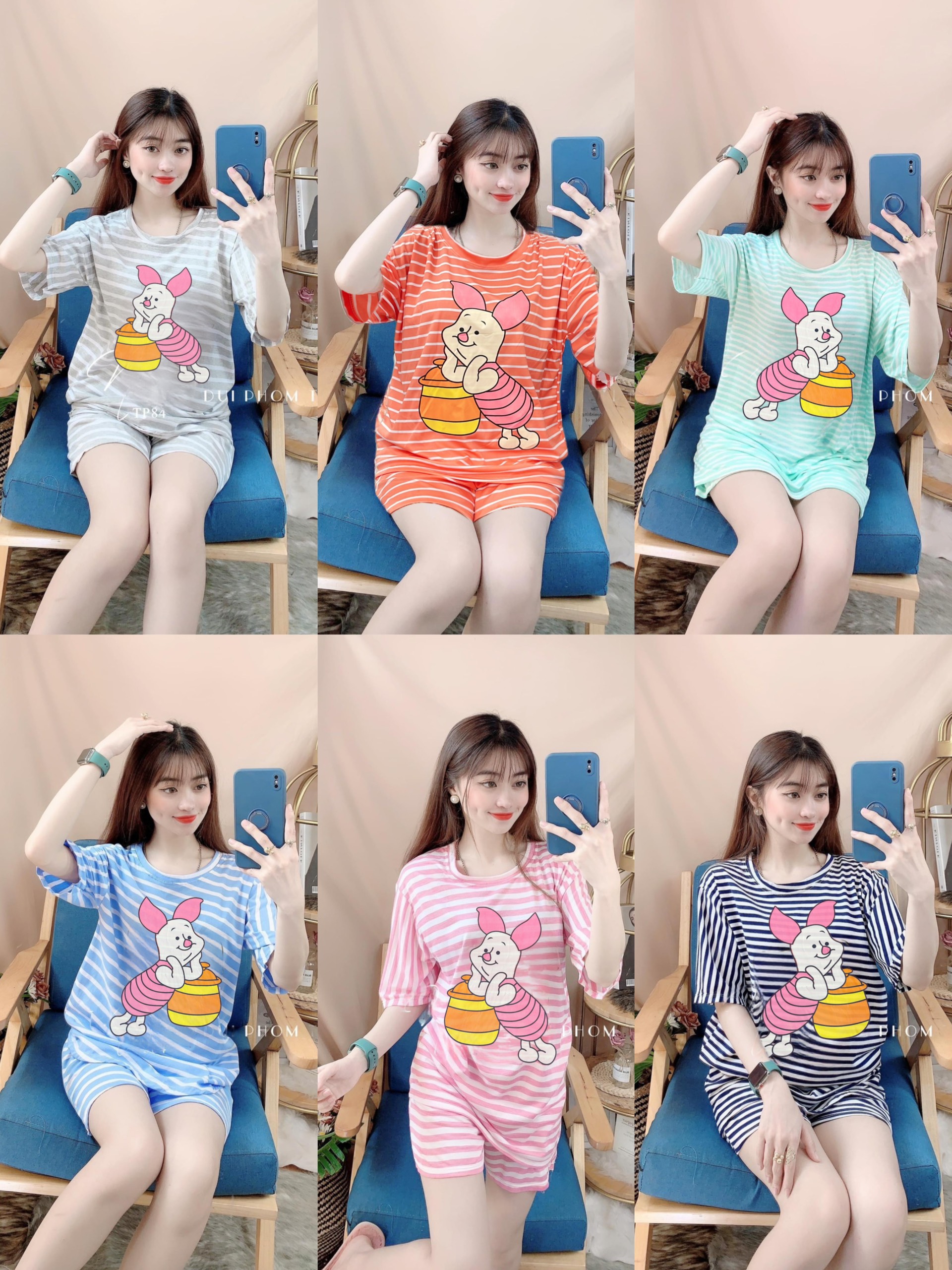 Set đồ bộ ngắn thun cotton size dưới 58kg họa tiết gấu đáng yêu