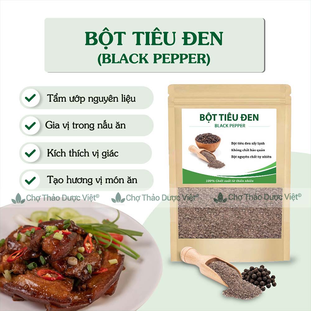 Bột tiêu đen hữu cơ 100g ( Bột hạt tiêu đen rang, cay thơm cay nồng)- Chợ Thảo Dược Việt