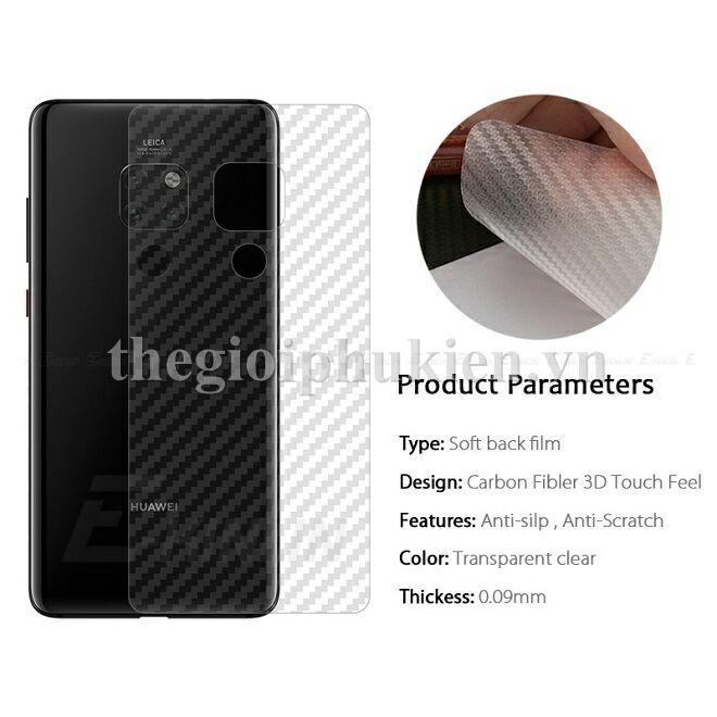 Miếng dán vân carbon, các bon mặt lưng cho Huawei Mate 20