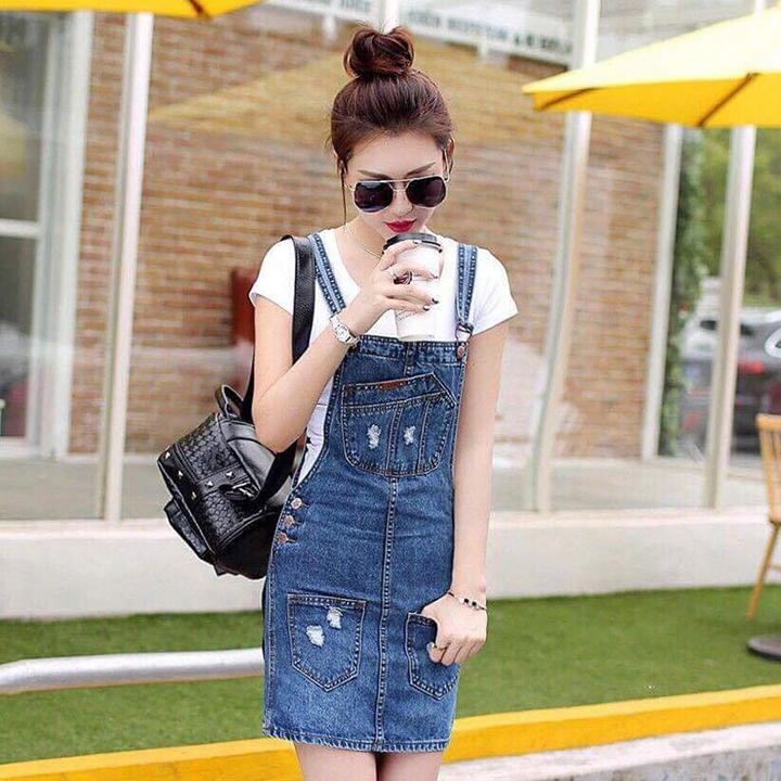 Đầm Yếm Jean Lụa Nữ Wash Cào Đáng Yêu