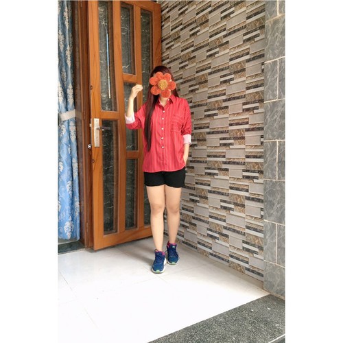 Áo sơ mi oversize nữ sọc đỏ