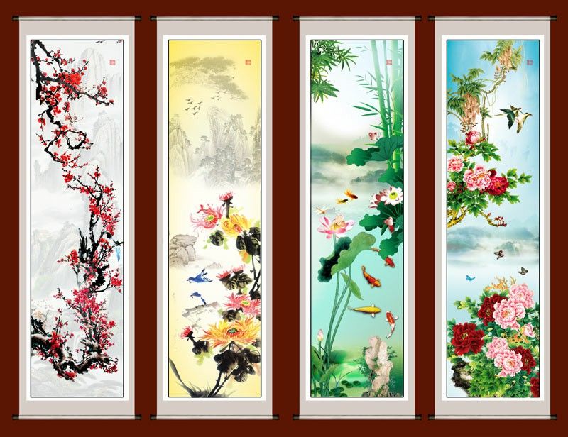 Tranh lụa tứ quý phù hợp trang trí phòng khách, phòng thờ, phòng làm việc