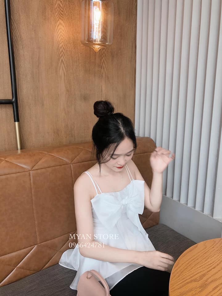Sét Đồ Bộ Kiểu Nữ Đi Chơi Áo Hai Dây Voan Tơ Kết Nơ Kèm Quần Thời Trang Nữ