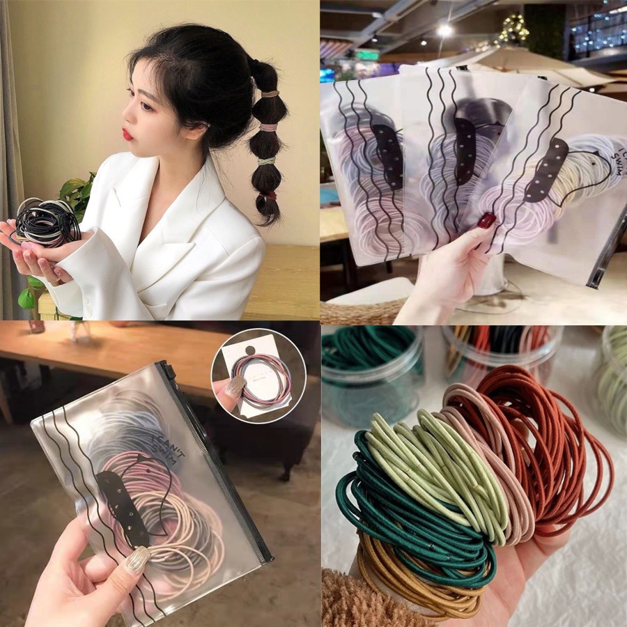 Set 100 Dây Cột Tóc Trơn Túi Zip